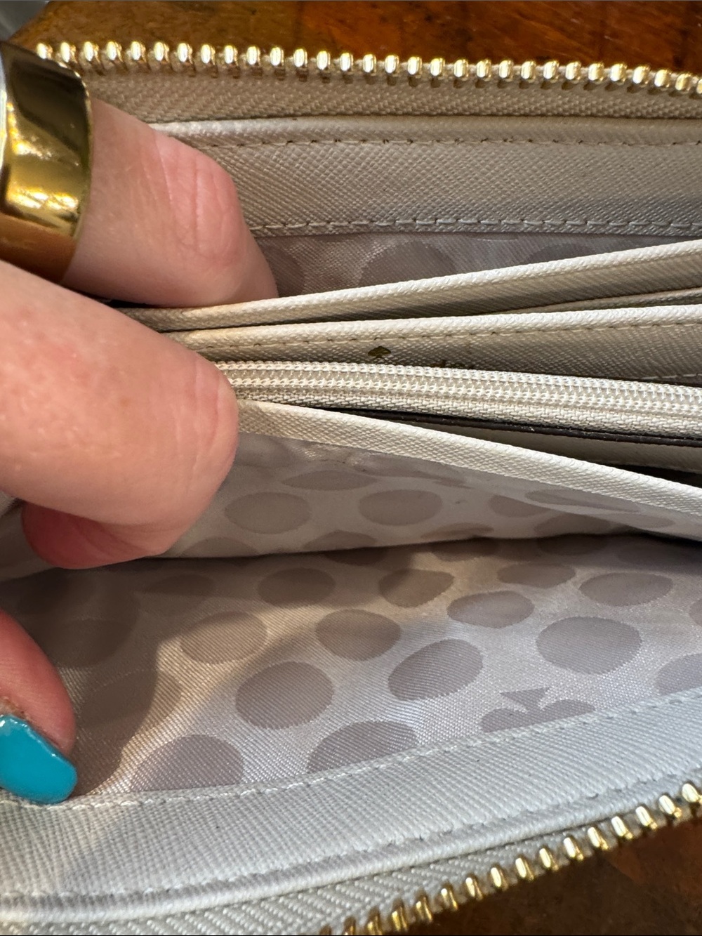 kate spade Neutral and Lemon Colorblock Zip Wallet with Gold Accent - Picture 9 of 13